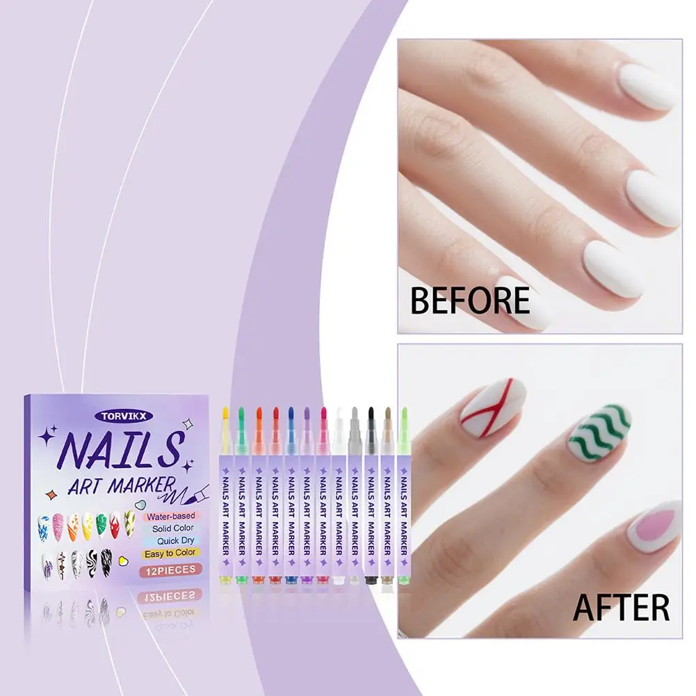 12개/세트 네일 아크릴 펜 방수 및 빠른 건조 도트 플라워 라이너 펜 3D 효과 네일 아트 그래피티 펜 네일 도구