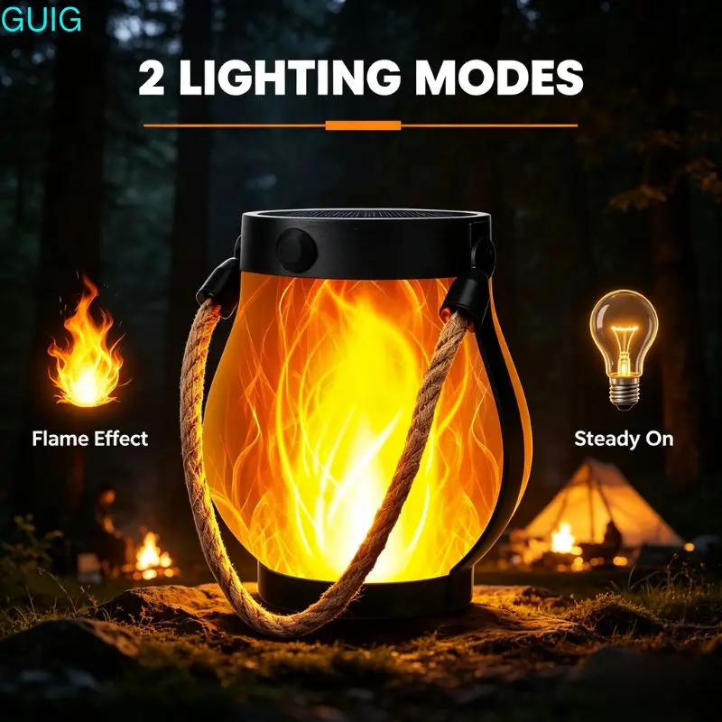 Solar 3D Flickering Flame Hemp Rope Lantern IPX4 Waterproof Type- Hanging Light Outdoor Camping Garden Patio Holiday Decoration