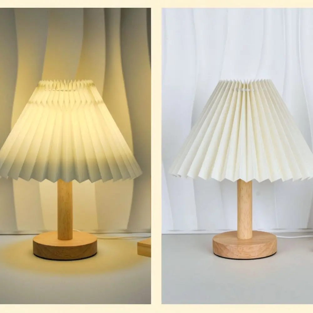 Vintage Style Pleated Bedside Lamp Nordic Minimalist Night Light Remote Control Atmosphere Lamp For Home Decoration