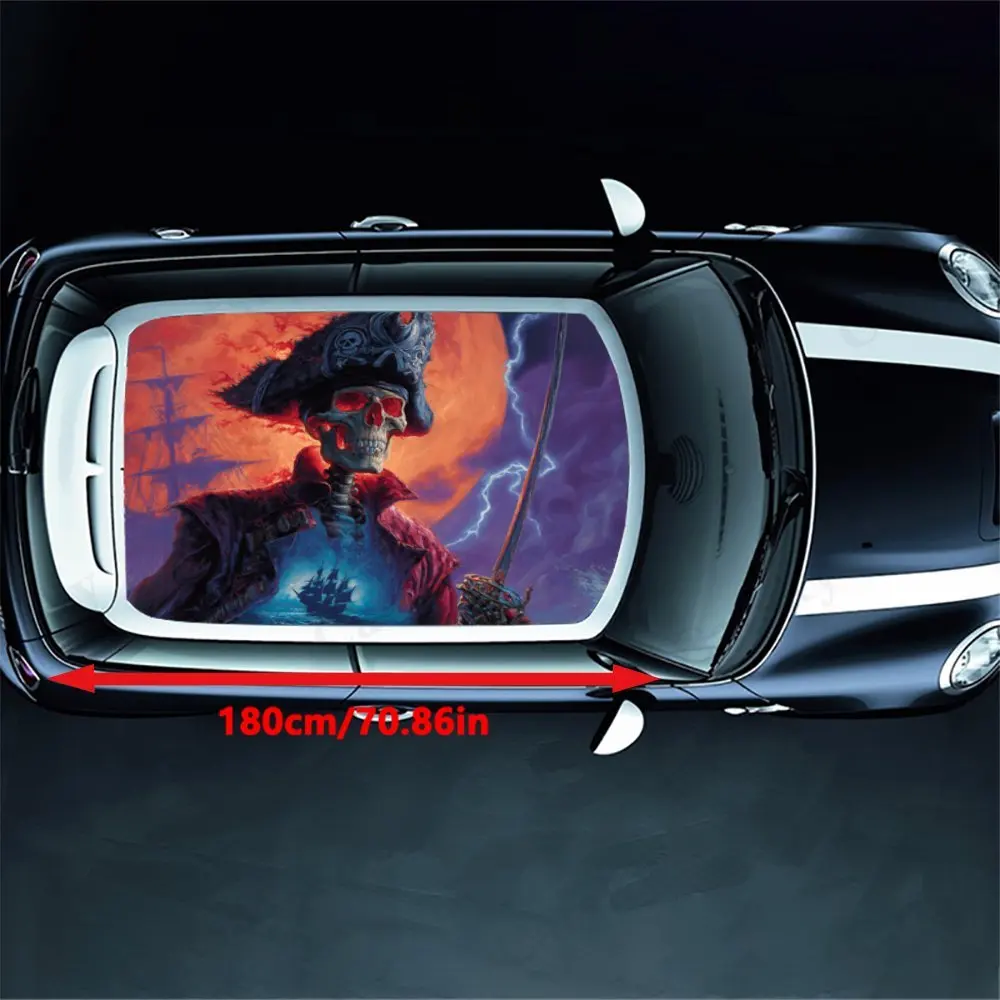 Skeleton Pirate Fantasy Adventure Car Roof Sticker, PVC Self-Adhesive Waterproof Car vinyl Decal, Car Decoration Protection Stic