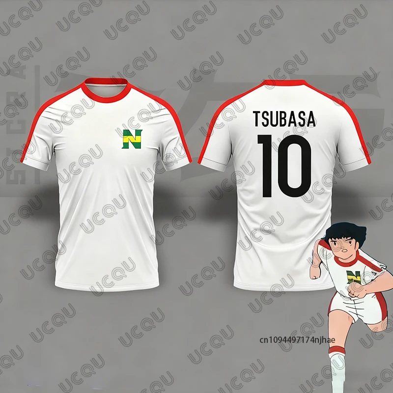 2 Piece Outfit Children Tracksuit Captain Tsubasa Football No.10 Print Tshirt+Shorts Set Casual Suit Sports Kids/Adult Clothes image 4