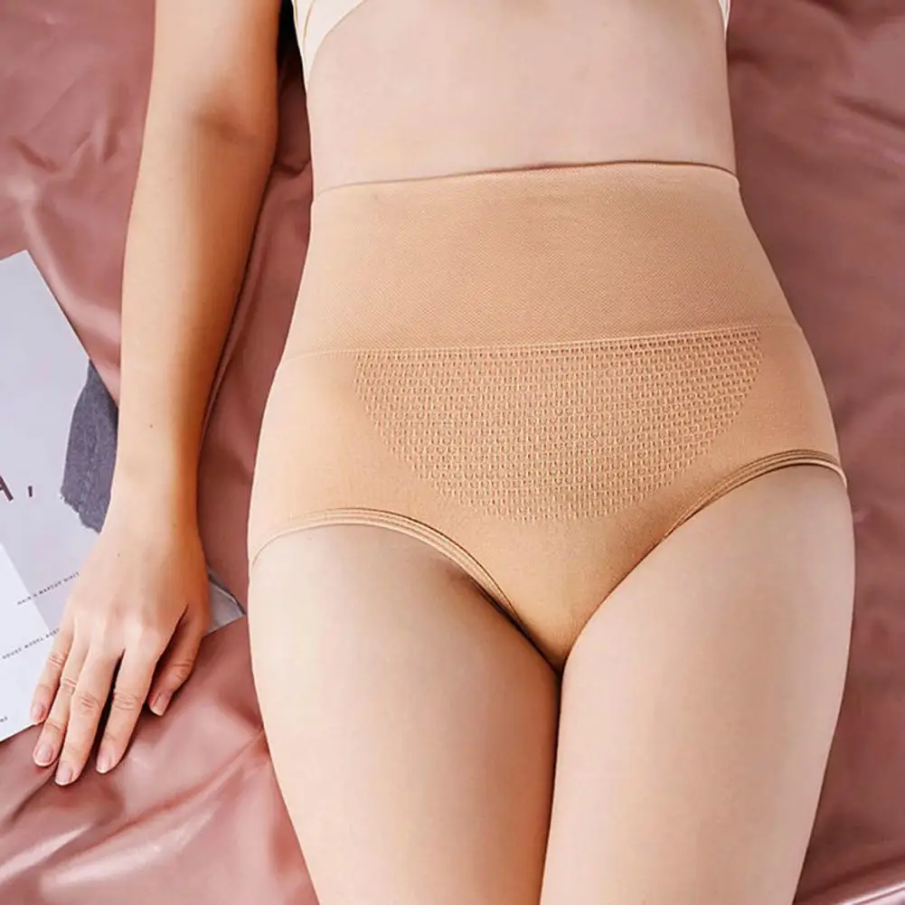 Women Underpants Solid Color High Waist Abdomen Controling Slimming Soft Tummy Control Anti-septic Honeycomb Design Lady Briefs