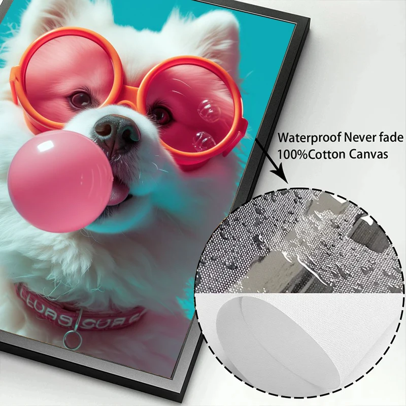 Dog Colorful Bubblegum Sunglasses Poster Prints Samoyed French Bulldog Corgi Canvas Painting Wall Art Picture Room Home Decor