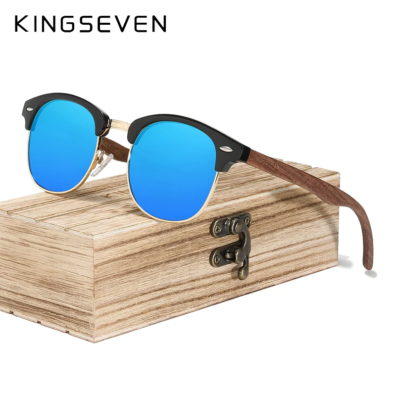 KINGSEVEN Retro Fashion Sunglasses High Quality Walnut Wooden Men Women Polarized UV400 HD Lens Glasses Handmade Gifts Eyewear