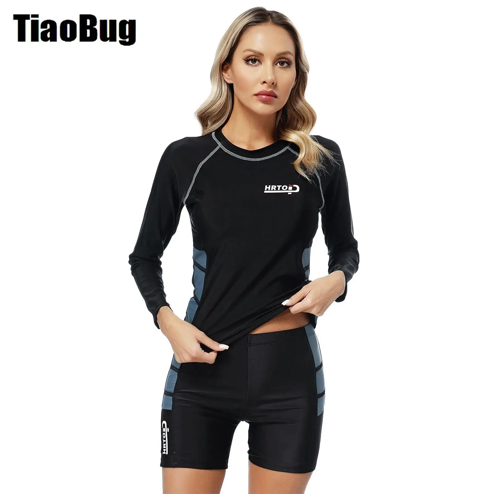 

Women Surfing Bathing Suit 2 Piece Sport Swimsuit Long Sleeve Padded Swim Top And Shorts Set Pool Beach Swimwear Rash Guard Set