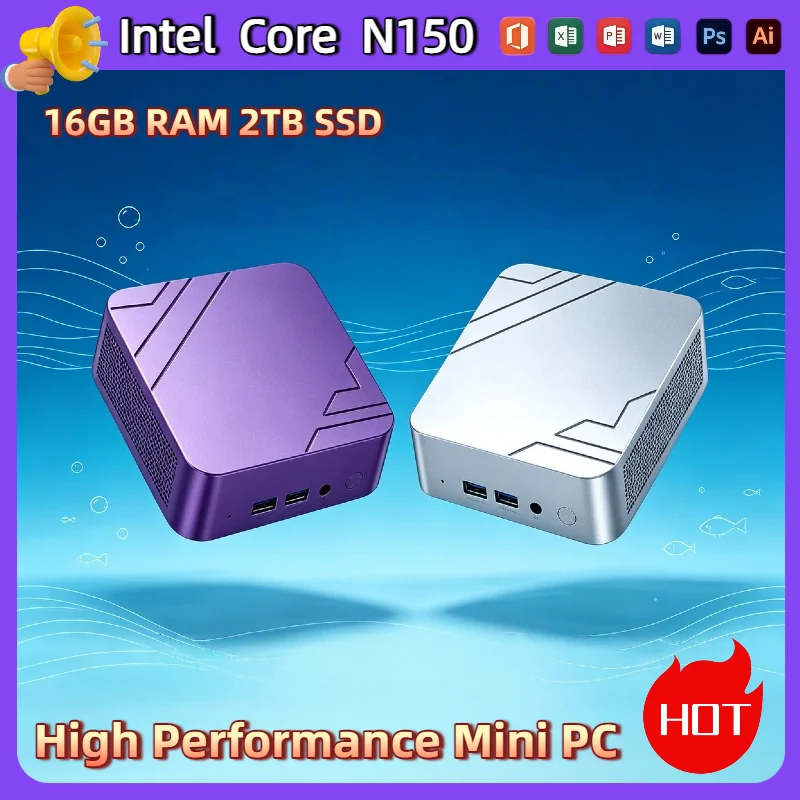 Core N150 Intel Mini PC 16GB RAM 2TB NVMe SSD Triple 4K Display WiFi6 High Performance Office Home Small Computer Pro Max