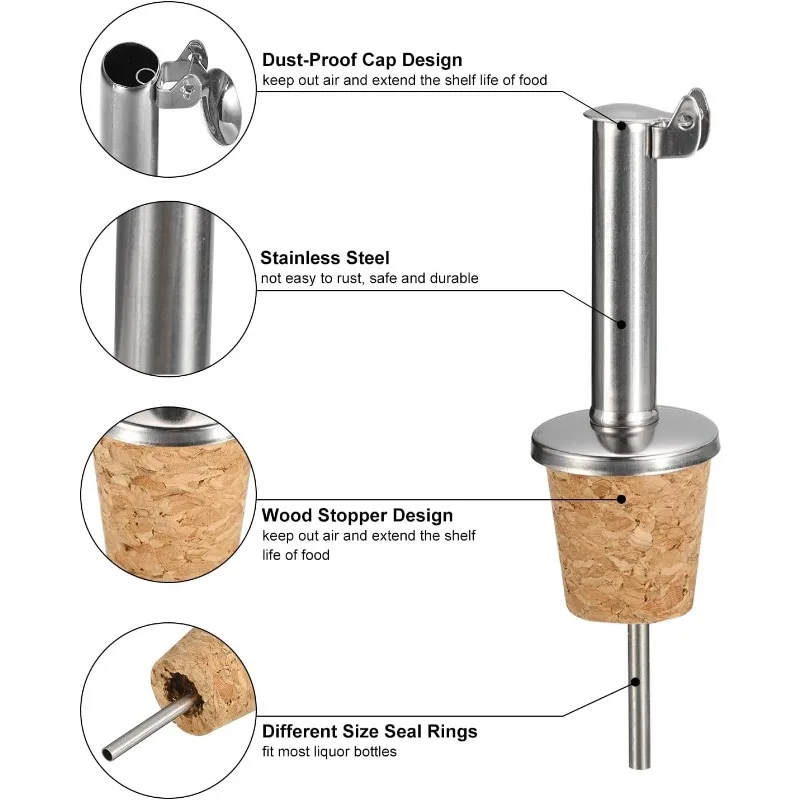 Edelstahl-Flaschenausgießer, automatisch umklappbarer Olivenöl-Ausgießer, Weinflaschenstopper im Kork-Design, für Porenflüssigkeit, Olivenöl, Wein – Detail 3