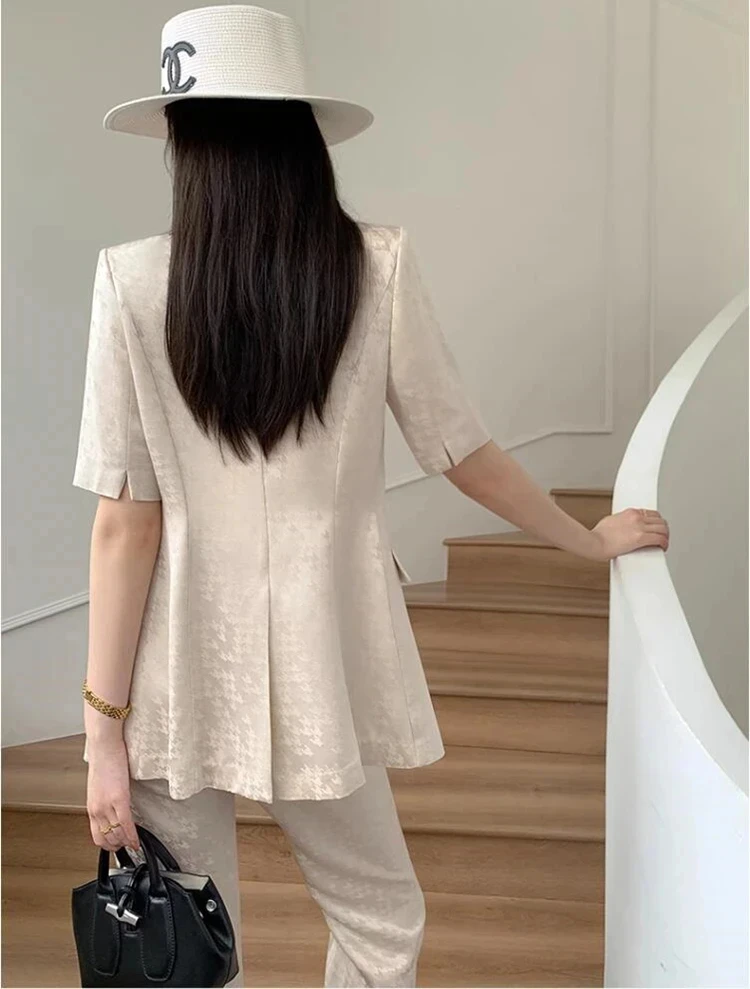 new spring summer office lady fashion casual plus size brand female women short sleeve coat pants sets suits clothing