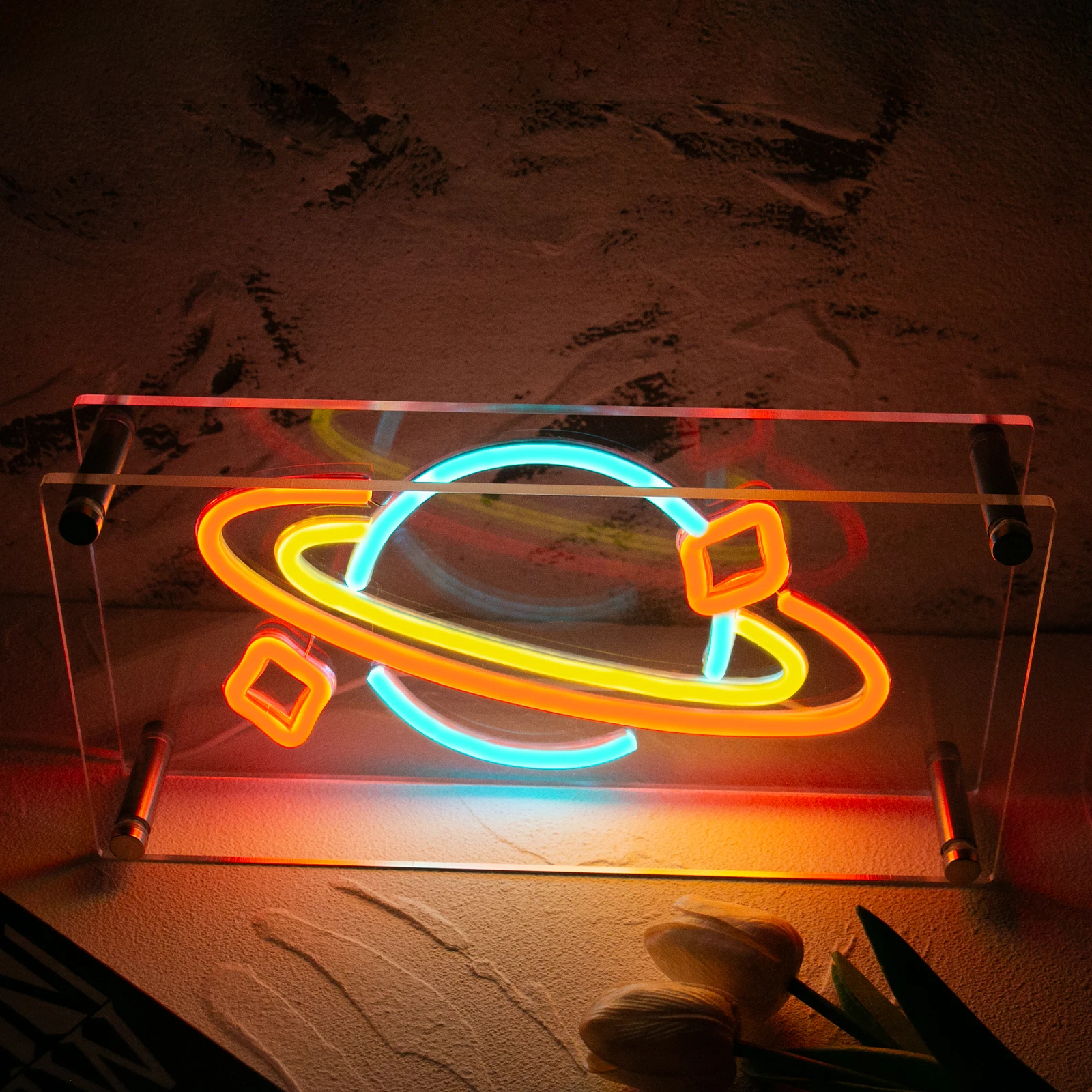 Planet Neon Light Wall Decor Dimmable Moon Star LED Sign Light Up Kids Girl Bedroom Gift USB Powered