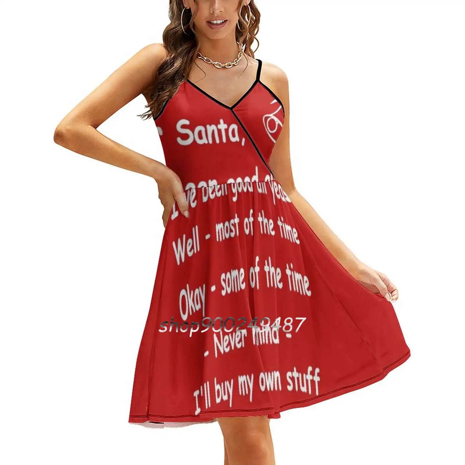 Funny Christmas Dear Santa , Never Mind , I'Ll Buy My Own Sweet Summer Casual Sling Dresses Korean Women Sexy Sundress Funny