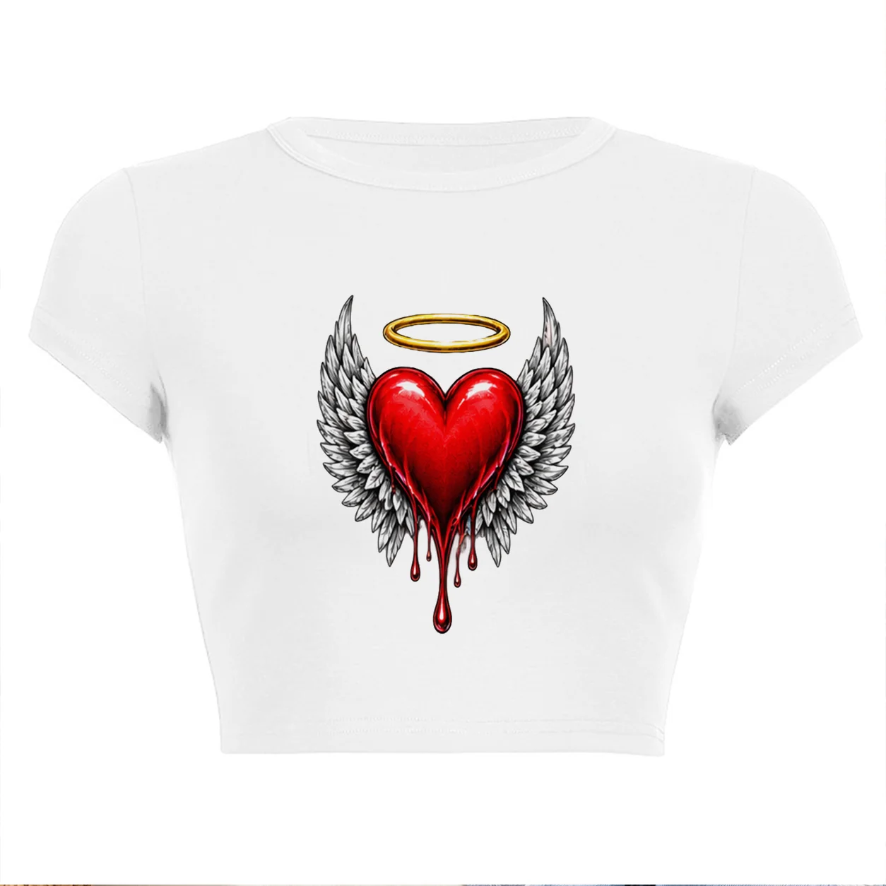 Heart Shape Graphics Print Cute White T-shirt Women Design Crop Tops Y2K Short Sleeve Casual Summer Breathable Top Tee Fashion