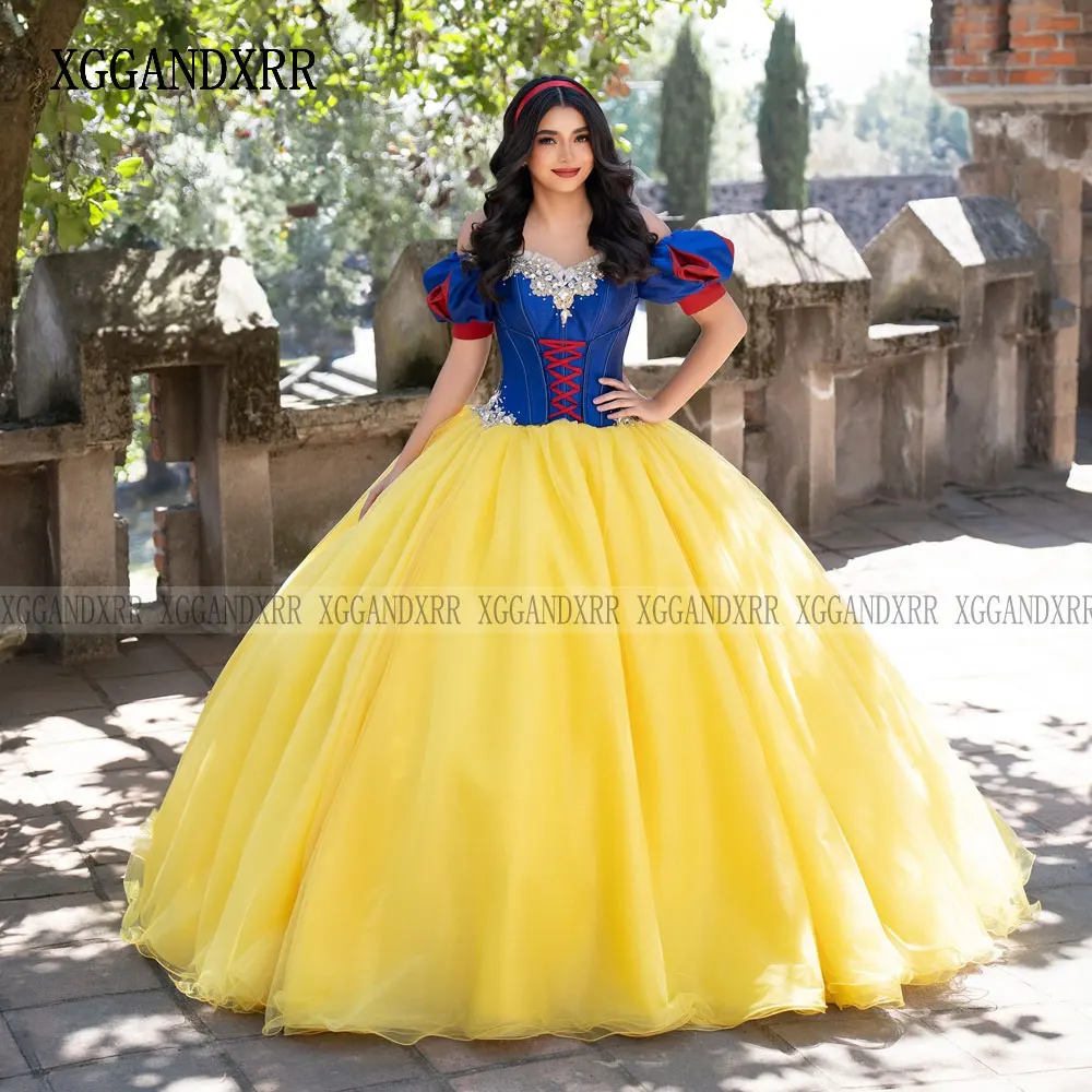 Желтые платья принцессы Quinceanera по индивидуальному заказу 2026 Милое бальное платье с бисером Sweet 16, платье Vestidos De 15 Anos Белоснежка
