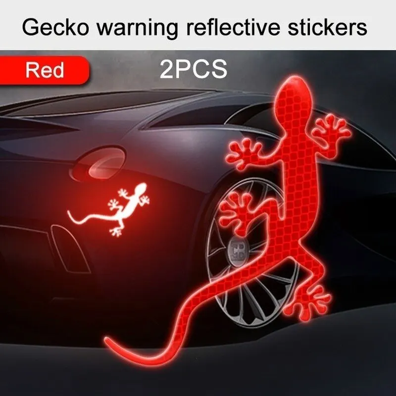 2 Stuks Auto Reflecterende Sticker Veiligheidswaarschuwing Gekko Strip Lichtreflector Markeren Auto Exterieur Accessoires Nacht Rijden Waarschuwing