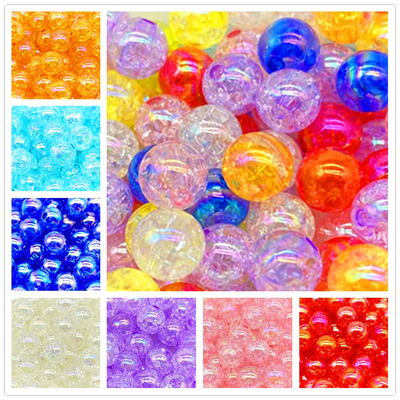 50pcs/lot 8mm AB Color Cracked Beads Loose Spacer  for Jewelry Making Necklaces Earrings Bracelets Handmade Diy