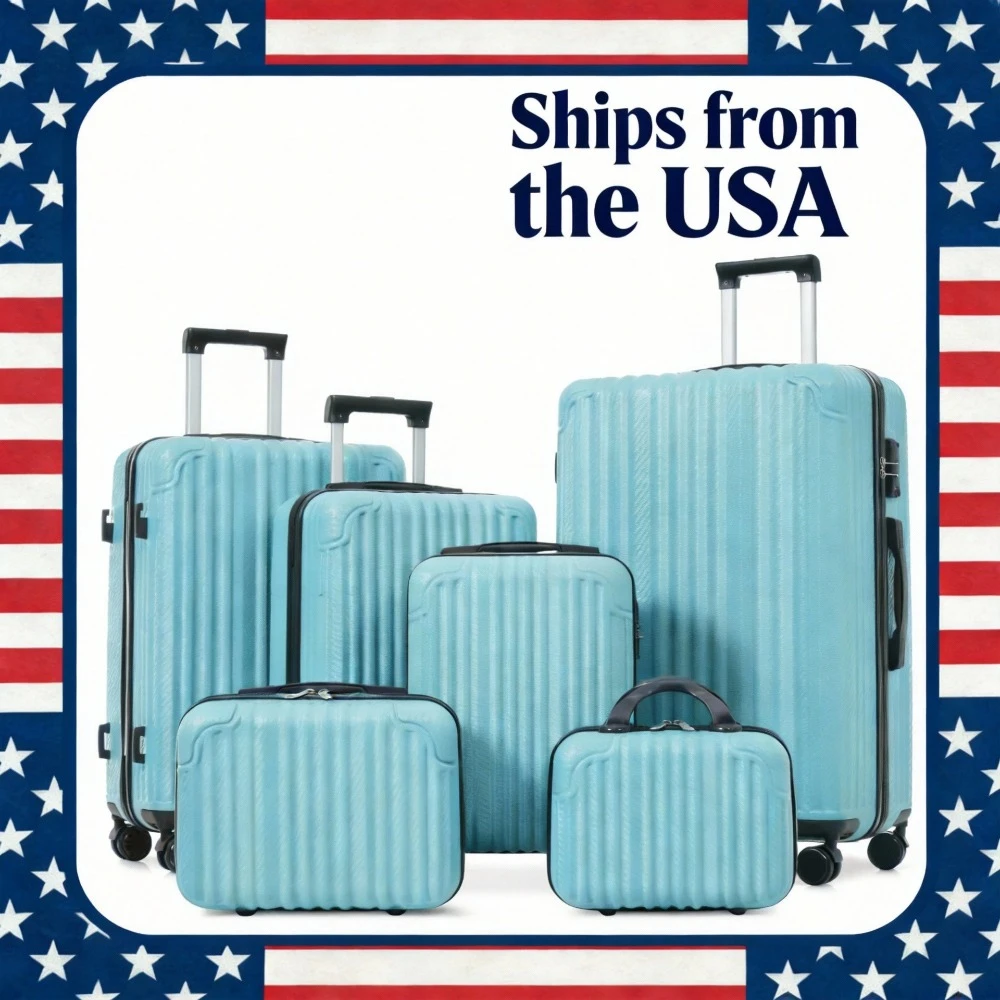 

Набор из 6 предметов: прочные чемоданы из ABS-пластика с жестким корпусом, на колесиках-спиннерах, с замком TSA, боковыми крючками, легкие, для ручной и регистрируемой клади