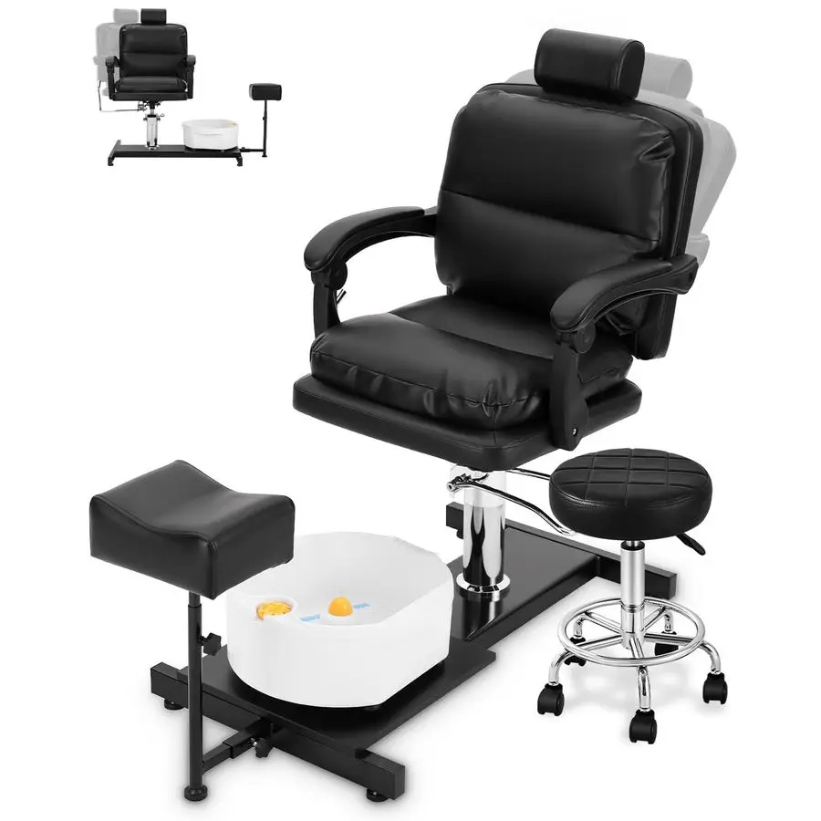 เก้าอี้นวดเท้าแบบไม่มีระบบประปา พร้อมอ่างแช่เท้าแบบพกพา ปรับระดับที่วางเท้าได้ และอ่างนวดเท้าแบบมีล้อเลื่อน