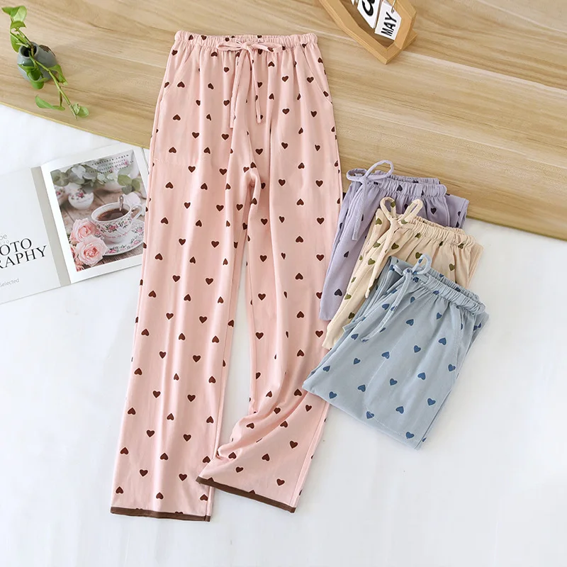 2024 Women\'s New Spring and Autumn Sleeping Pants 100% Cotton Knitted Closing Long Pants Large Size Summer Thin Loose Home Pants