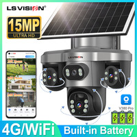 LS VISION Tri-lens Three-screen 3-PTZ 4G/Wifi Solar Security Cameras Outdoor Surveillance With 10X Digital Zoom AI Humanoid