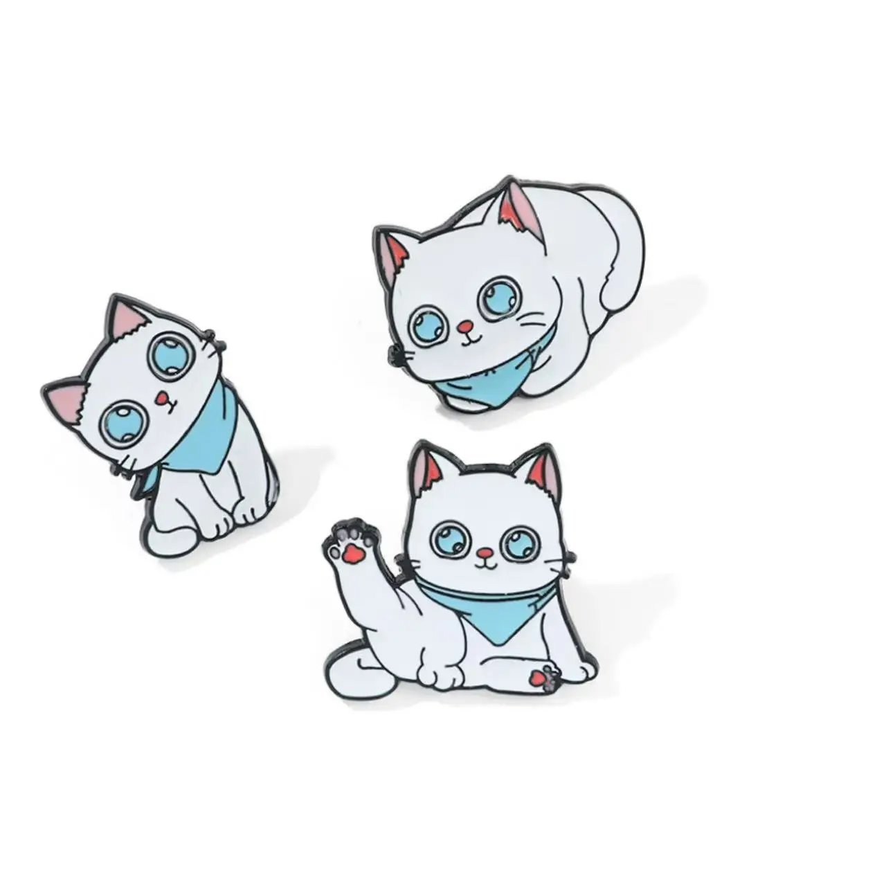 

1 Set Cute Cartoon White Cat Bibs Enamel Brooch Creative Animal Lapel Pin Badge Backpack Clothing Hat Accessories for Friends