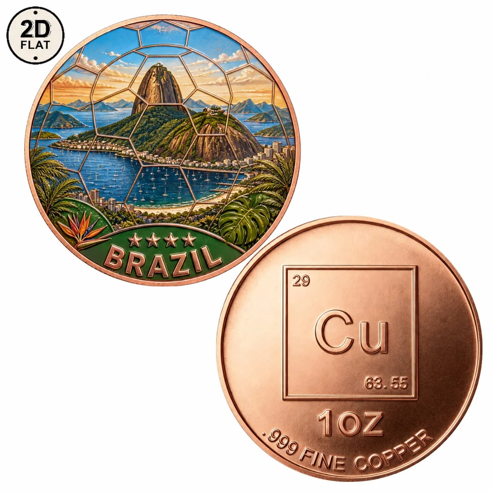 1PC Rio de Janeiro Landmark 1oz .999 Fine Copper Challenge Coin Brazil Sugarloaf Mountain Collectible Medal Travel Landmark Gift