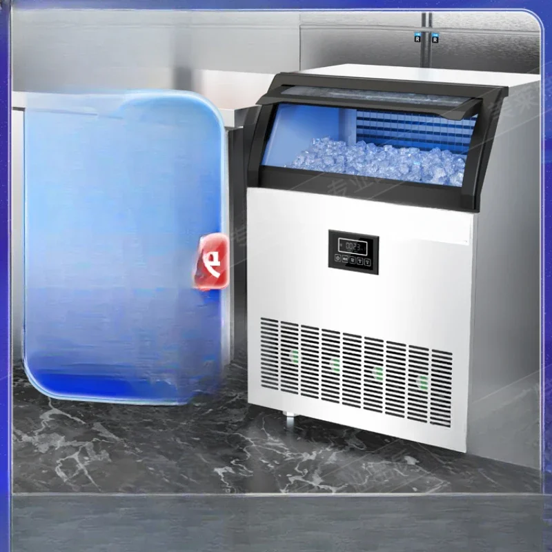 Ice machine 50KG large capacity milk tea shop double water inlet automatic square ice cube machine