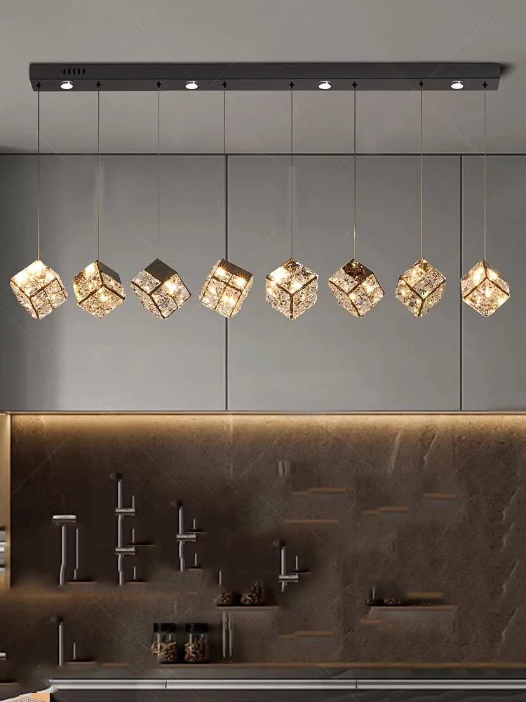 

Modern gold/black stainless steel glass pendant lamp, customisable specifications, cube crystal lamp head, adjustable height