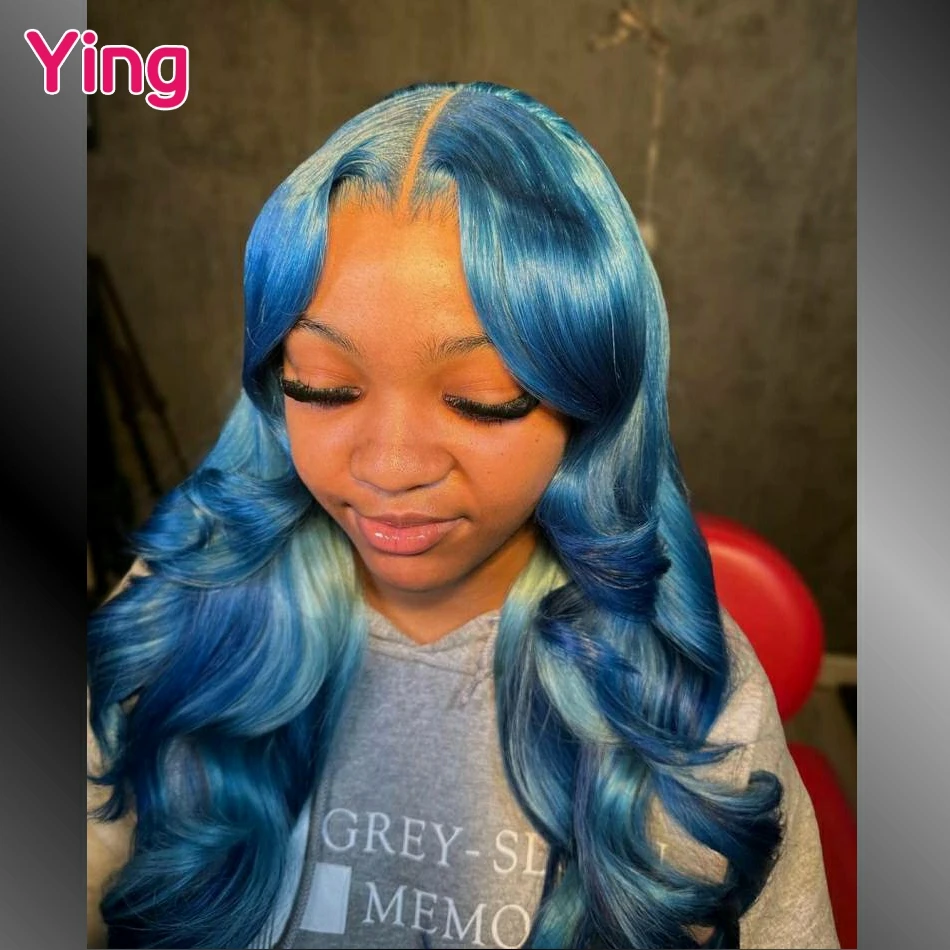 Ying 12A Bright blue Colored Body Wave 4x4 5x5 Closure Human Hair Wig Brazilian Remy PrePlucked 13x6 Transparent Lace Front Wig