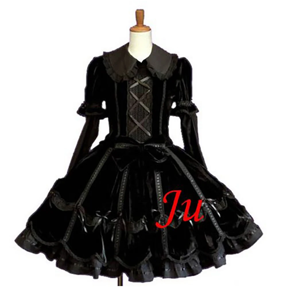 fondcosplay Sissy Maid Gothic Lolita Punk Fashion black Velvet Dress Cosplay Costume CD/TV[CK607]