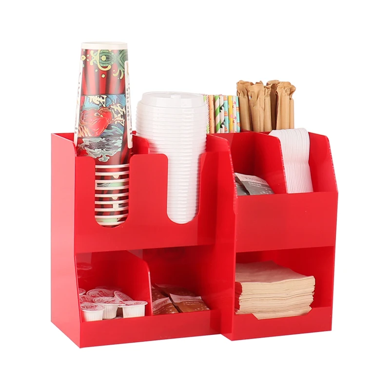 Red Acrylic Milk Tea Cup Holder Tissue Box Shop Storage Rack Organizer Display Stand Napkin Shelf