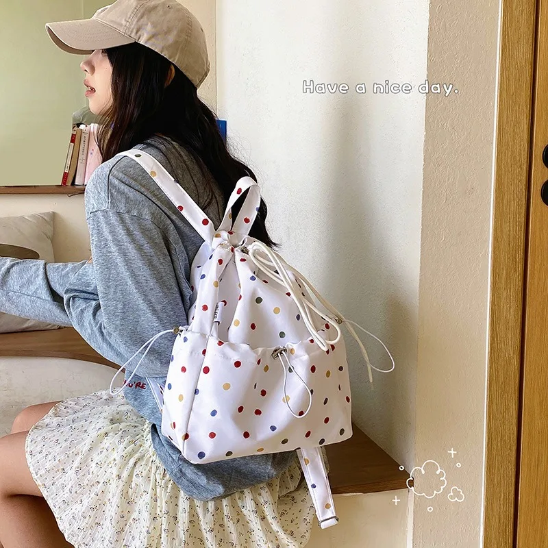 

2025 New Polka Dot Drawstring Backpack Women's Fashion Versatile Casual Backpack Outdoor Lightweight Sports Backpack