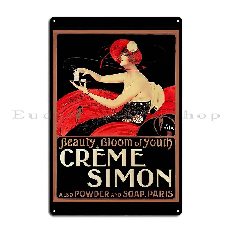 French Vintage Cosmetics Ad French Art Nouveau Metal Plaque Poster Club Garage Personalized Club Bar Garage Tin Sign Poster