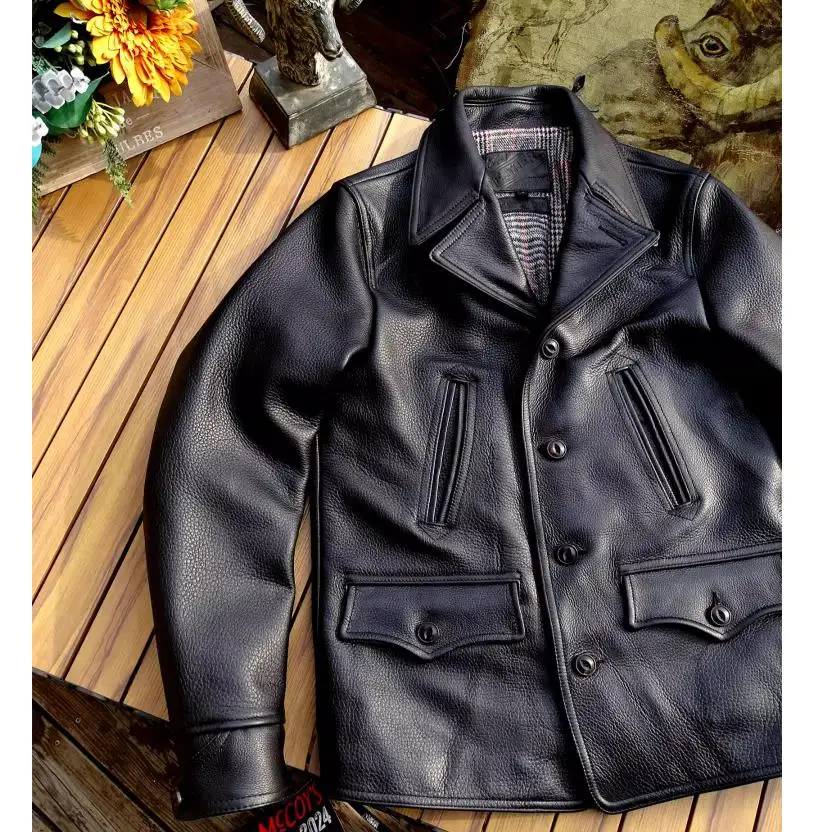 YR Wholesales.Super thick 1.7mm cowhide car coat.Heavy Full grain leather jacket.quality genuine leather cloth,Classic casual