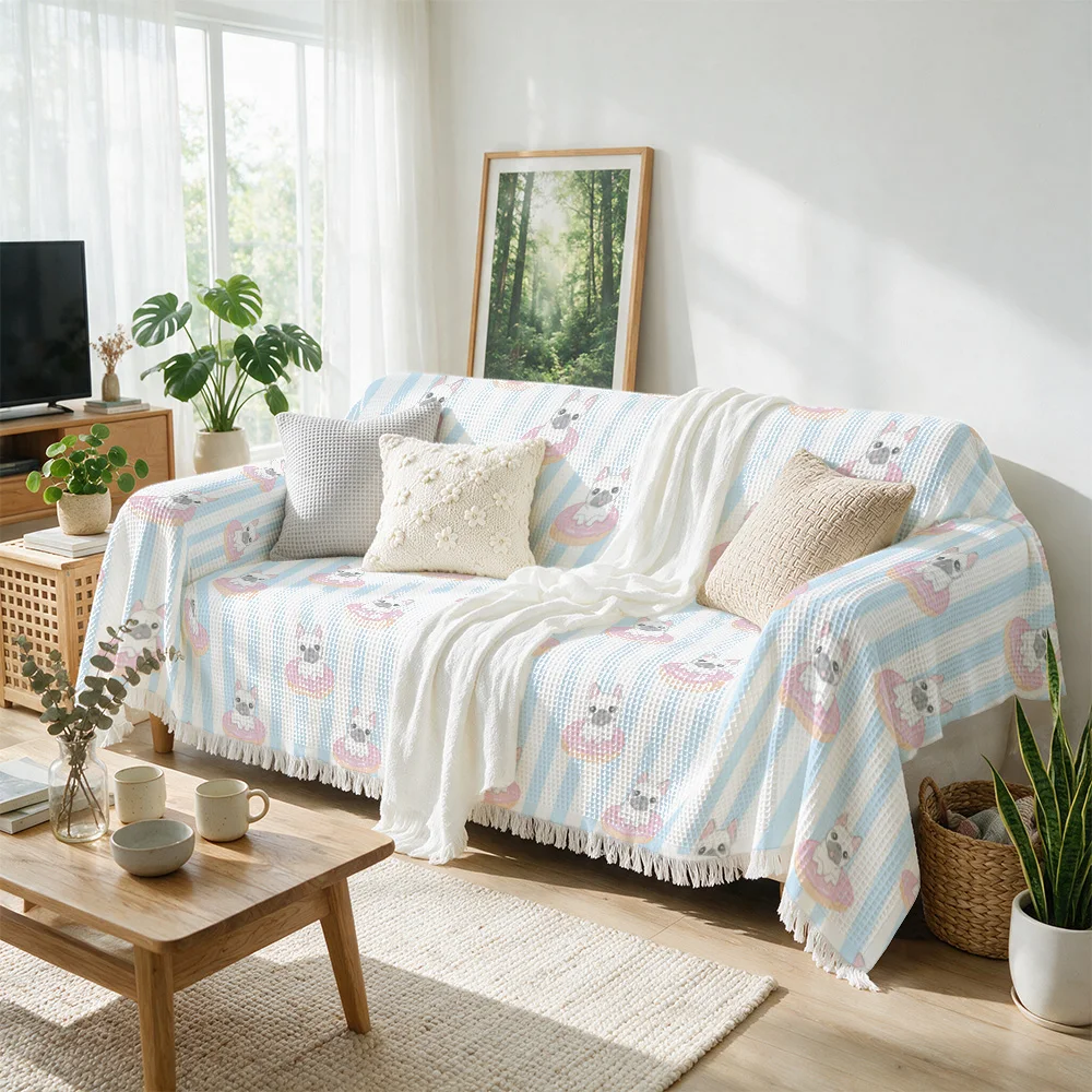Decorative Throw Blanket Sofa Cover for Couch Accent Knit Petals Bunny Stripe Pattern Living Room Bedding Microfiber Cozy Pastel