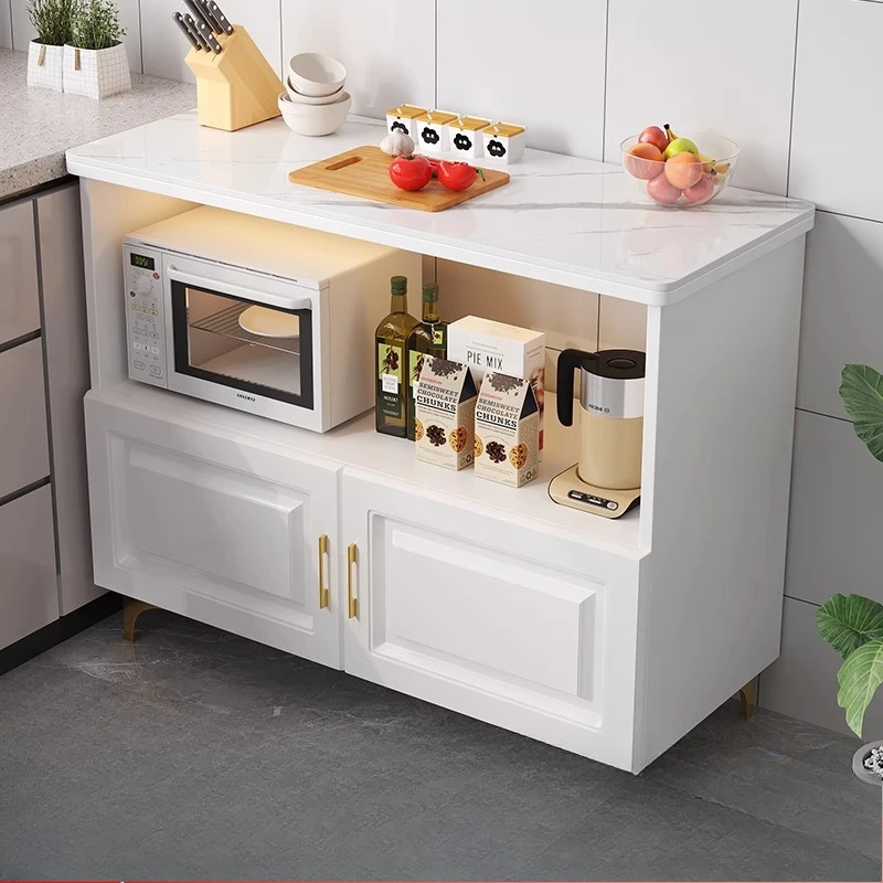 Freestanding Kitchen Storage Cabinet Sideboard Multi Tier Stone Top Microwave Oven Stand Cutting Board Surface Buffet Credenza