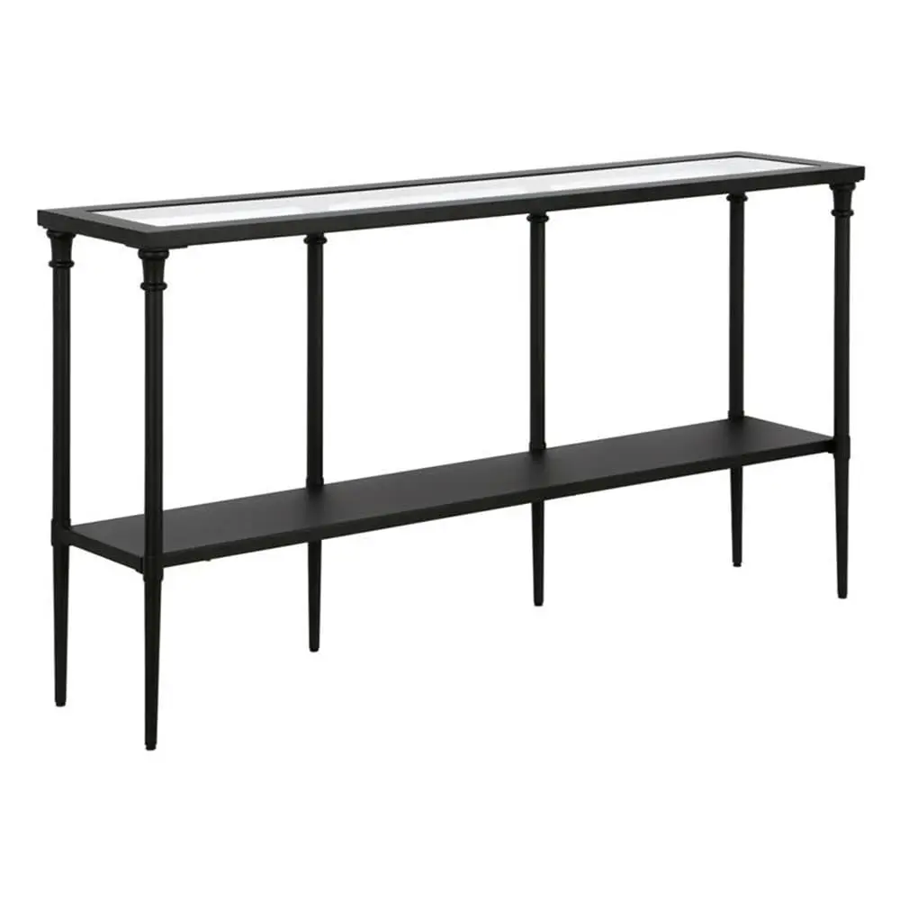 Metal & Glass Console Table 55x12x30 Blackened Bronze Tempered Glass Top Metal Shelf Two-Tier Entryway Living Room, Customized