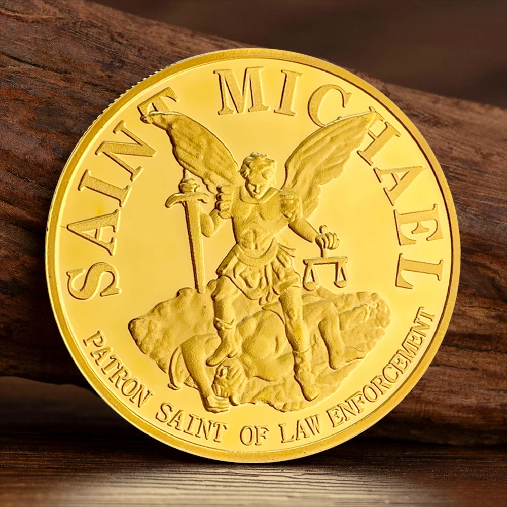 City of Detroit Police Golden Plated Challenge Coin Saint Michael Commemorative Coin