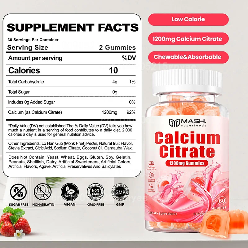 1200mg Plant Calcium Supplement (Plant-Based) | 600mg, Seaweed, D3, K2 - Supports Bone Strength, Dental Health & Muscles