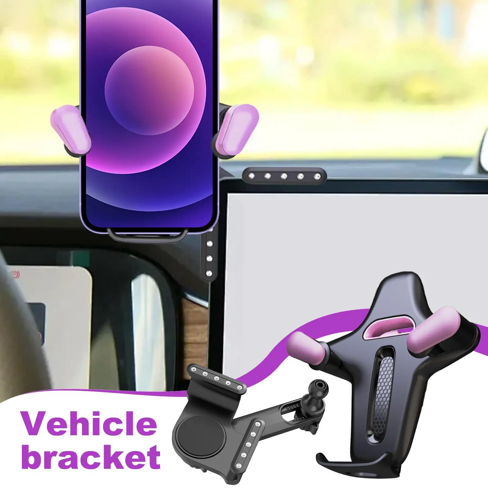 Car Screen Phone Holder Car Dashboard Cell Phone Stand Floating Center Console Screen Clip  Anti-Shake Phone Navigation Holder
