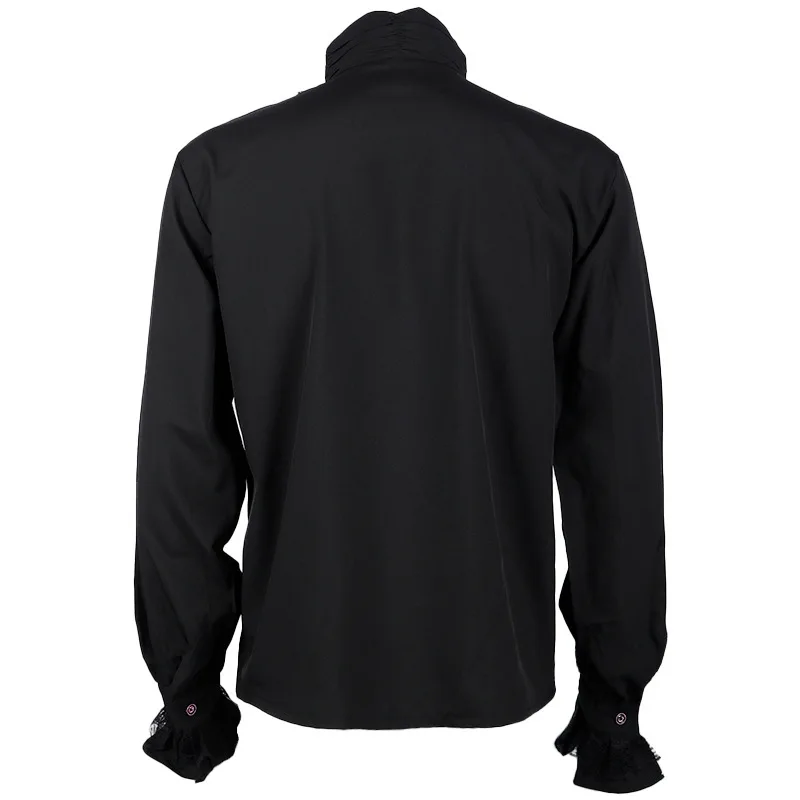 Europese Amerikaanse gotische blouse met opstaande kraag en lange mouwen en stropdas met geplooide manchetten