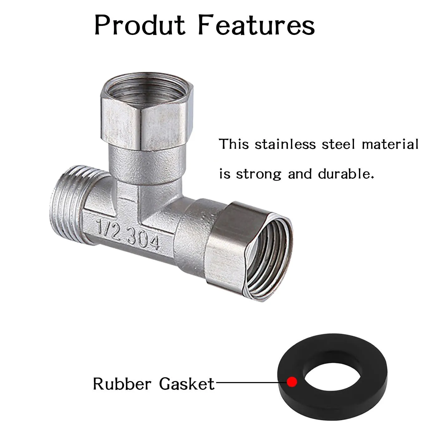 304 Stainless Steel 3 Way Left&Top 2 Ends Flexible Movable Tee Connector, 1/2