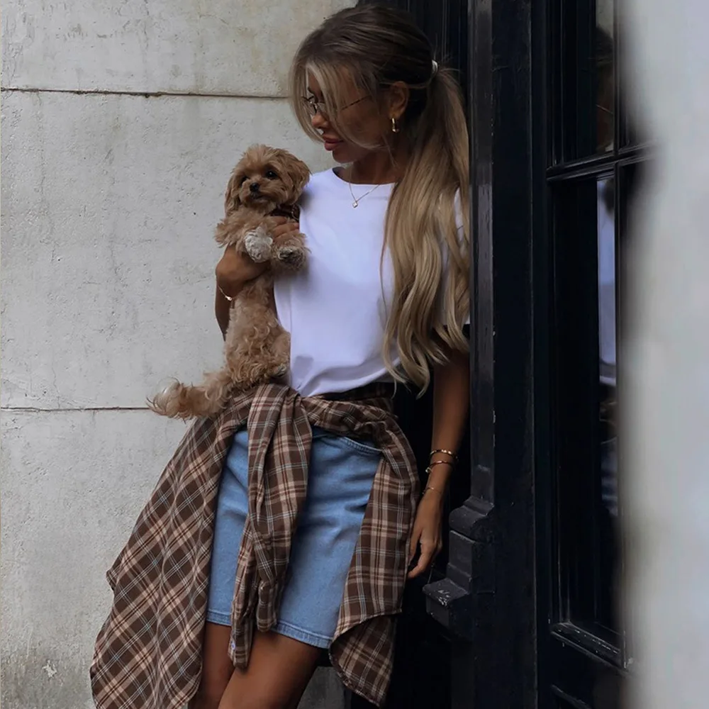 Camisas a cuadros grises de otoño para mujer, camisa de manga larga con bolsillo Retro, abrigo, camisetas y blusas para mujer, camisas y blusas 한kta.05.Chemise