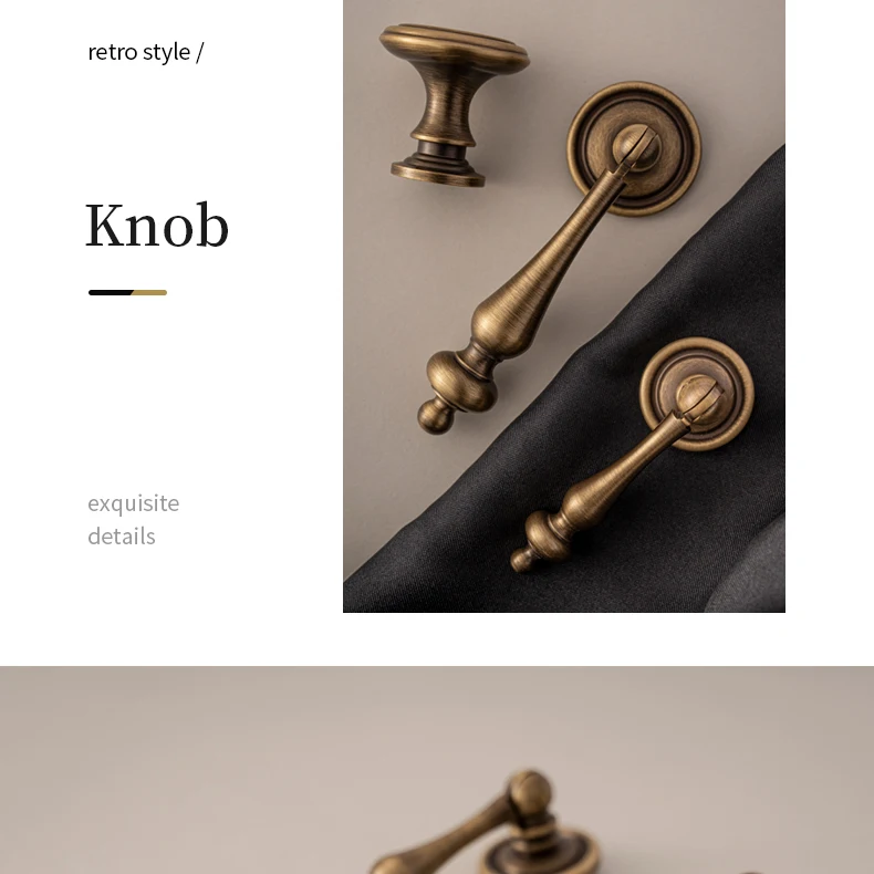 Antique brushed brass cupboard pull and furniture knob — supplier illustration 17