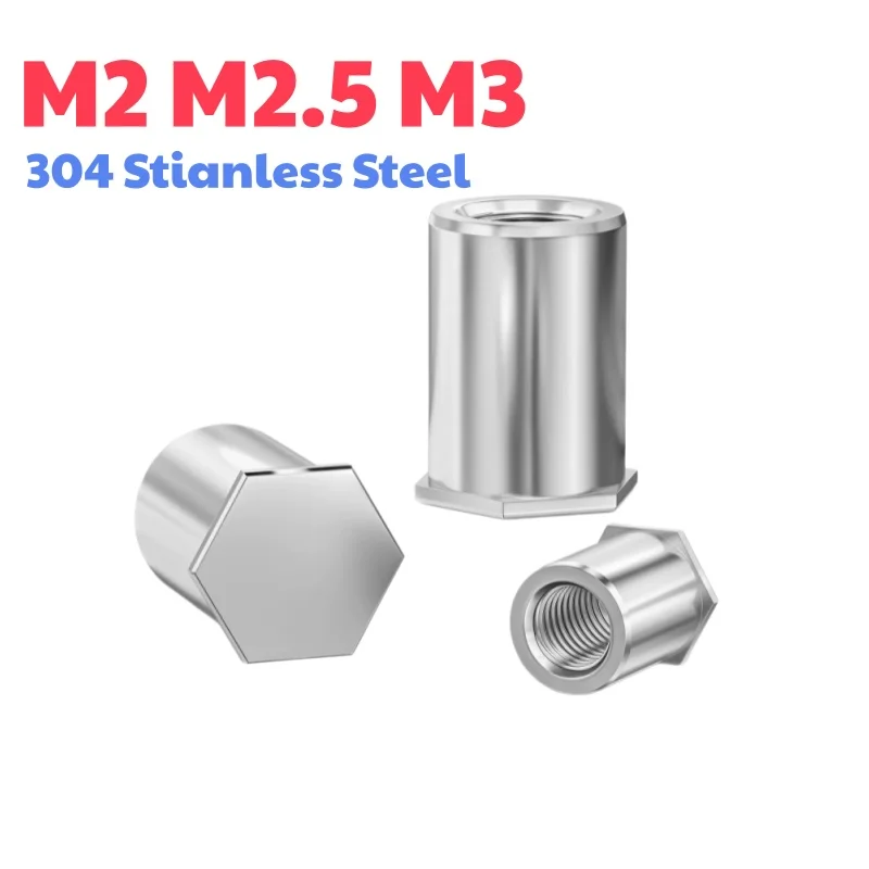 304 Stianless Steel M2 M2.5 M3 Hexagon Head Blind Hole Pressure Riveting Column Ressure Riveting Stud Screw Nut