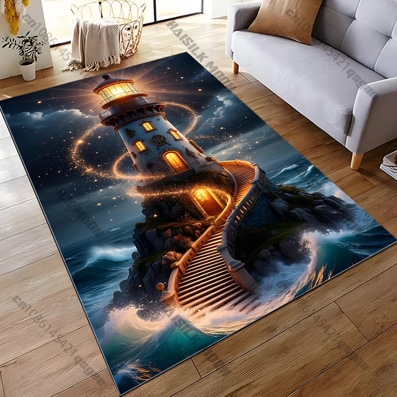 

Ковер «Маяк в ночное время неба», нескользящий напольный коврик для гостиной, кухни, входная дверь, балкон, моющийся ковер, домашний декор