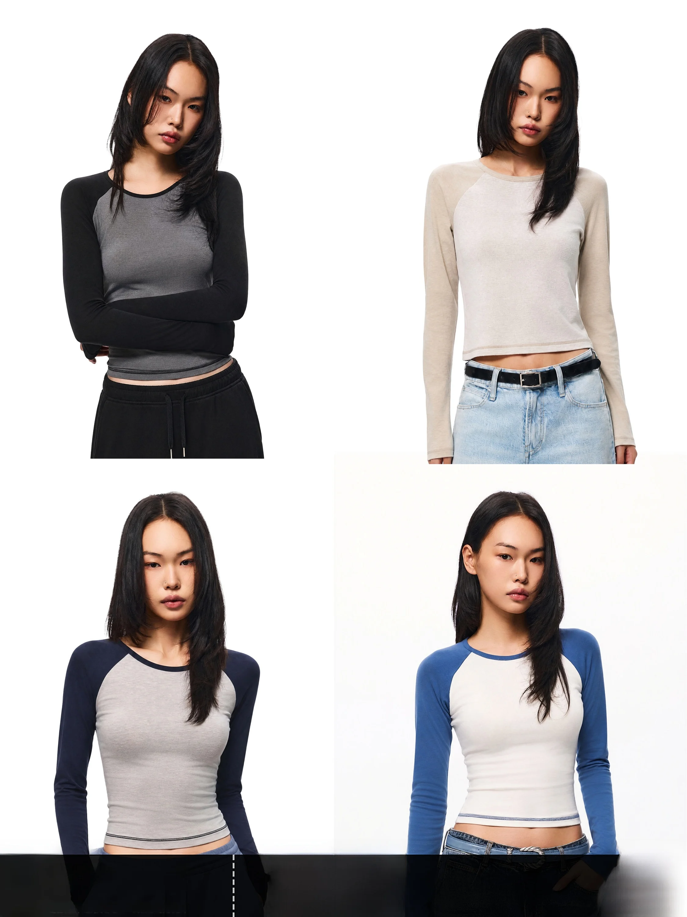 Comfortable Long Sleeve T-Shirt Women's Vintage Contrast Color Insert Shoulder Design Sensation Top GOGO BURN Lenzing Wool