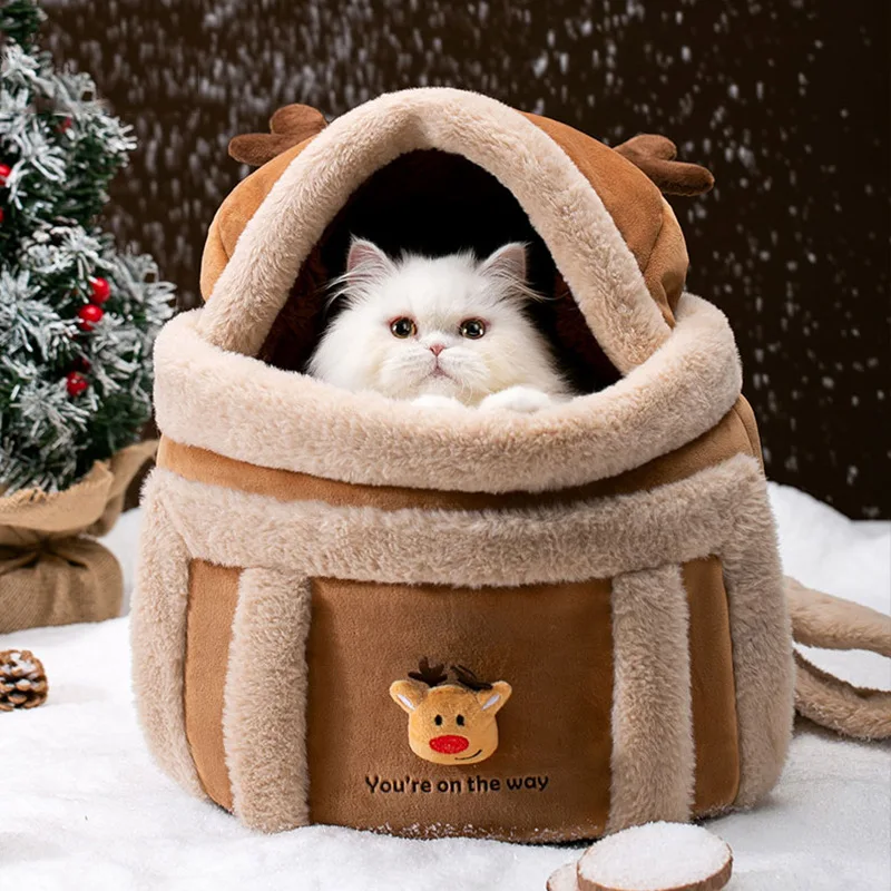 Winter Warm Pet Carrier Backpack Plush Rabbit Fur Hand Warmer Cat Dog Travel Bag Portable Cozy Small Pets Tote