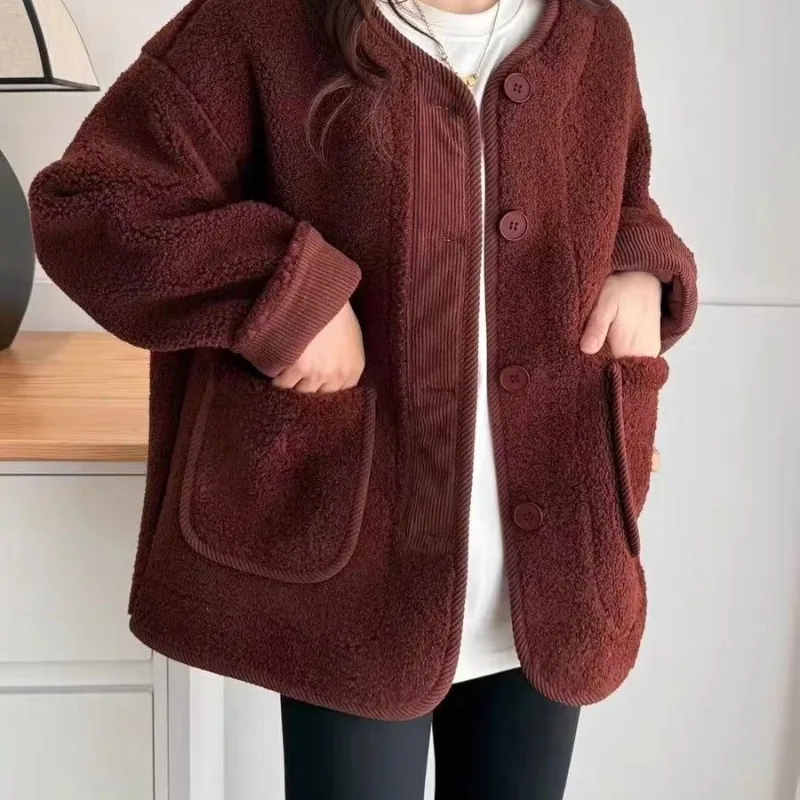 

Lamb Fur Fur Integrated Thickened Hooded Jacket Women's Autumn and Winter New Loose Versatile Top