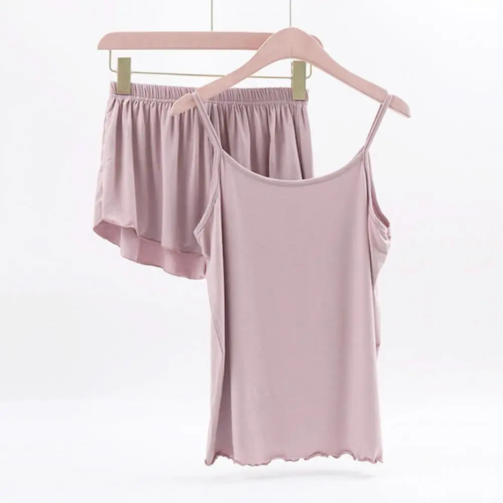 2-teiliges Damen-Sommer-Pyjama-Set Einfarbiges Ärmelloses Top und Shorts Damen-Schlafanzug-Set – Detail 2