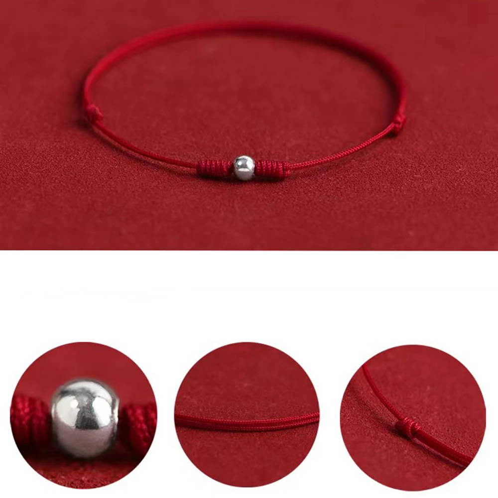Handmade Silver Color Bead Red String Bracelet for Women Men Protection Bracelet Adjustable  for Lovers Friends Couple Bracelet