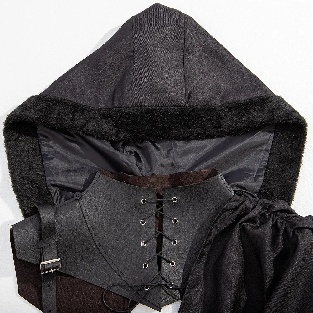 Medieval Armor Hooded Cloak Single Shoulder Retro Cape Gothic Punk Halloween Cosplay Costume Assassin Pirate Shawl Role-playing
